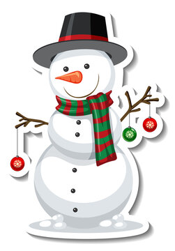 Sticker template with Snowman cartoon character isolated