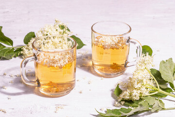 Elderberry flower tea. Refreshing summer drink, healthy lifestyle concept