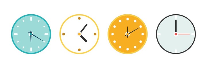 Clock icon. Set of watches. Flat style. vector. - obrazy, fototapety, plakaty