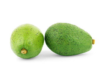 Pear-shaped avocado half whole isolated on white background