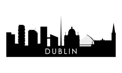 Fototapeta na wymiar Dublin skyline silhouette. Black Dublin city design isolated on white background.