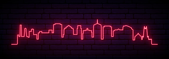 Obraz premium Red neon skyline of Durham. Bright Durham City long banner. Vector illustration.