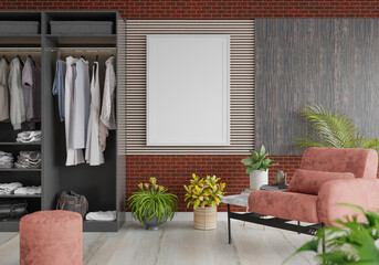 3D Mockup photo frame in Modern interior of dressing room