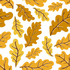 Ginger, gold and yellow autumn oak leaves vector seamless pattern. Texture of a leaf fall deciduous tree branch for fabrics, wrapping paper, backgrounds and other designs.