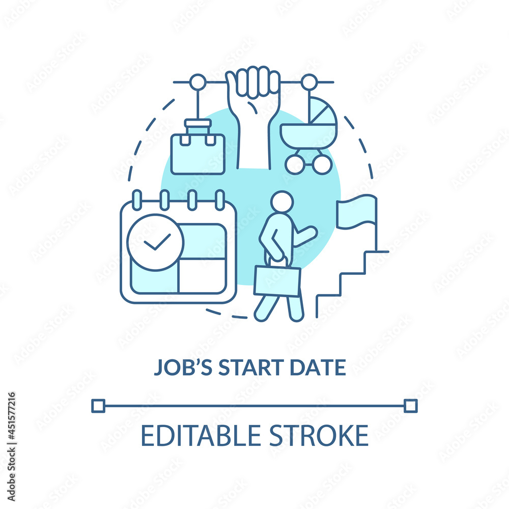 Poster job start date blue concept icon . return to work after maternity leave abstract idea thin line illu