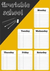Colorful school timetable with yellow and gray abstractions. Portrait orientation. Vector illustration.
