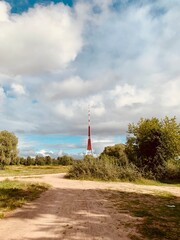 Fototapeta premium view of the television tower on a summer day