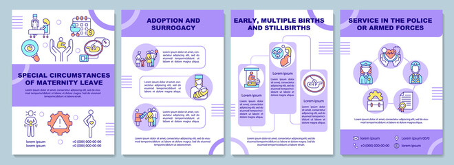 Special circumstances of maternity leave brochure template. Flyer, booklet, leaflet print, cover design with linear icons. Vector layouts for presentation, annual reports, advertisement pages