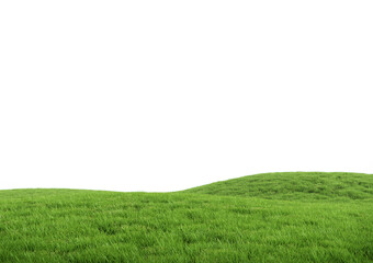 Realistic green grass hills isolated on white background. Bright 3d illustration. - obrazy, fototapety, plakaty