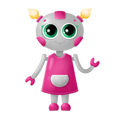 Cute robot girl isolated on white background. Robot for kids