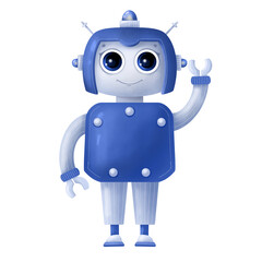 Cute fantastic robot isolated on white background.