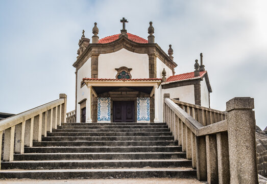 Staircase and facade of the ancient and famous pagan Chapel of Senhor da Pedra converted to Christianity on Miramar beach, Gulpilhares - Gaia PORTUGAL
