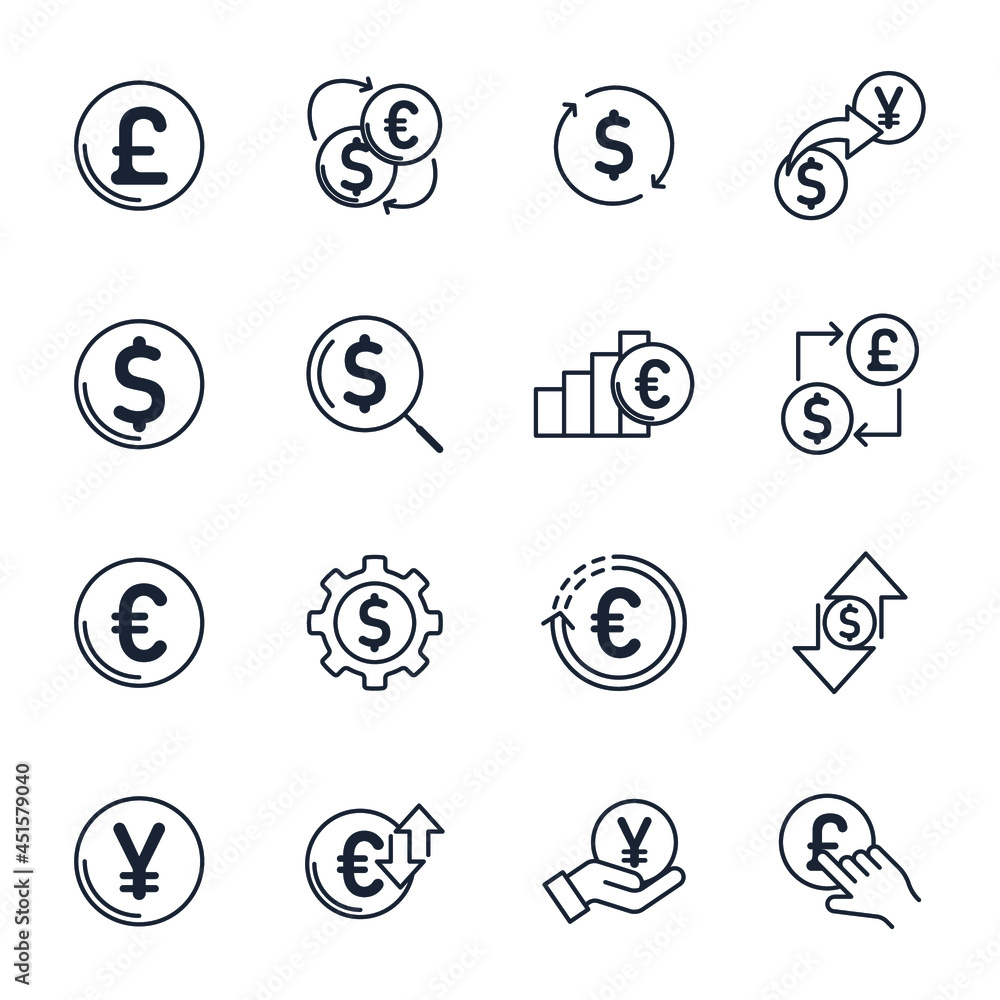 Poster set of currency elements symbol template for graphic and web design collection logo vector illustrat