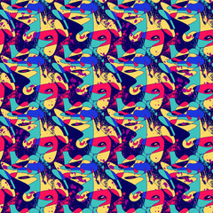 Urban seamless abstract pattern with wave shapes and grunge spots