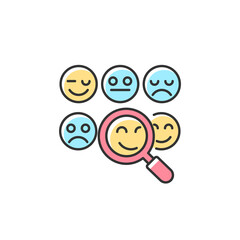Reading emotions RGB color icon. Face-to-face communication. Non-verbal cues. Analyzing facial expressions. Emotional display. Socialization. Isolated vector illustration. Simple filled line drawing