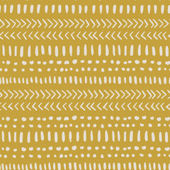 Handgetekende abstracte naadloze vector patroon geïnspireerd door tribale Afrikaanse modder doek stof. Boho etnisch patroon met geometrische elementen.