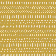 Foto op Plexiglas Boho Handgetekende abstracte naadloze vector patroon geïnspireerd door tribale Afrikaanse modder doek stof. Boho etnisch patroon met geometrische elementen.