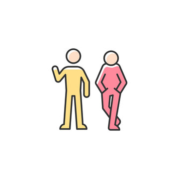 Posture in communication RGB color icon. Body language. Nonverbal signal. Conveying message through pose. Showing personality characteristics. Isolated vector illustration. Simple filled line drawing