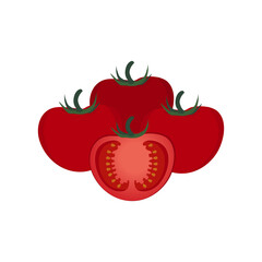 Tomato vector illustration.Set with whole and halved tomato,isolated on white background.