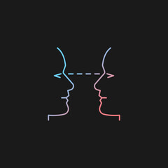 Eye contact gradient vector icon for dark theme. Nonverbal communication. Building connection with listener, speaker. Thin line color symbol. Modern style pictogram. Vector isolated outline drawing