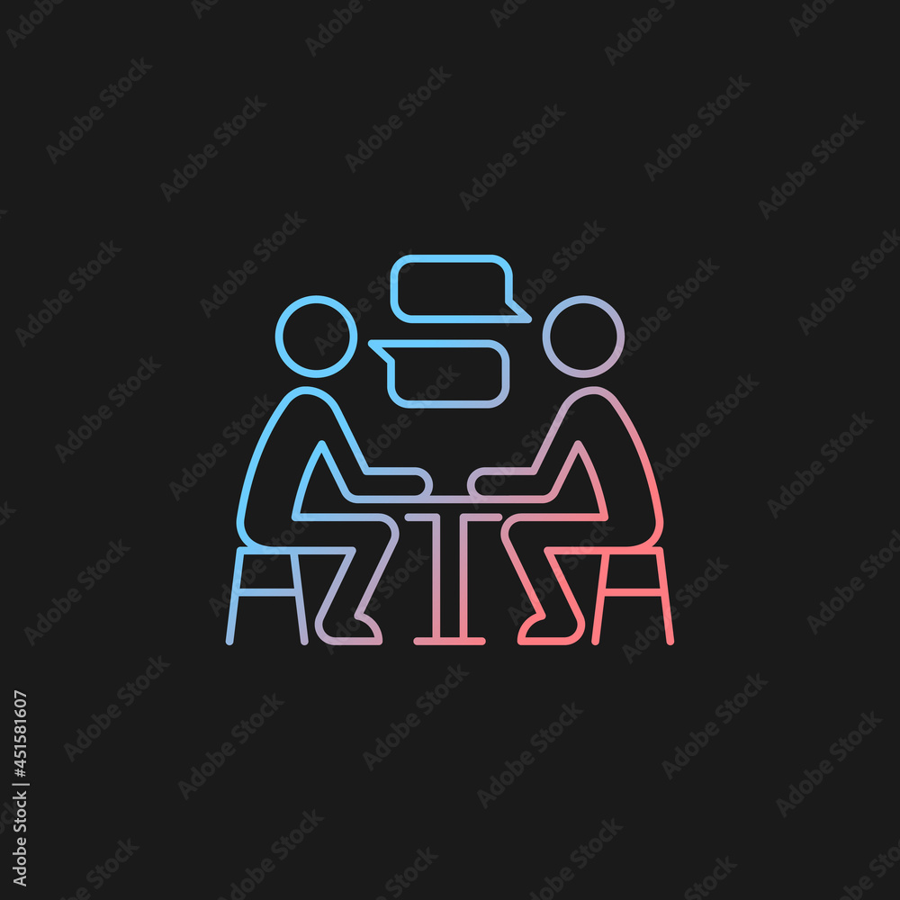Poster interpersonal communication gradient vector icon for dark theme. exchanging ideas and feelings. spea