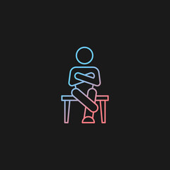 Closed body language gradient vector icon for dark theme. Crossed legs. Showing discomfort. Nonverbal communication. Thin line color symbol. Modern style pictogram. Vector isolated outline drawing