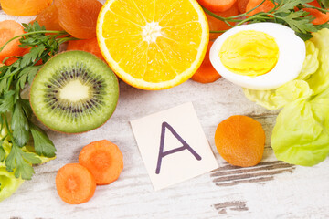 Fresh healthy food containing vitamin A, natural minerals and dietary fiber, nutritious eating concept