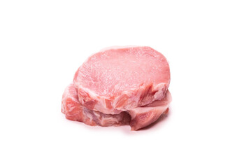 Raw pork pieces isolated on a white background.