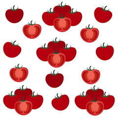 Seamless pattern with whole and halved tomato,isolated on white background.Vector illustration.