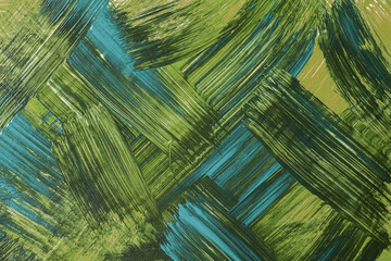 Abstract art background dark green and blue colors. Watercolor painting on canvas with strokes and splash.