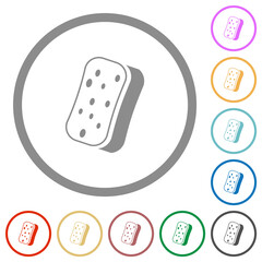 Dishwashing sponge flat icons with outlines