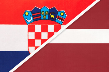 Croatia and Latvia, symbol of country. Croatian vs Latvian national flags