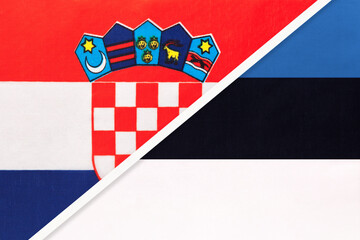 Croatia and Estonia, symbol of country. Croatian vs Estonian national flags
