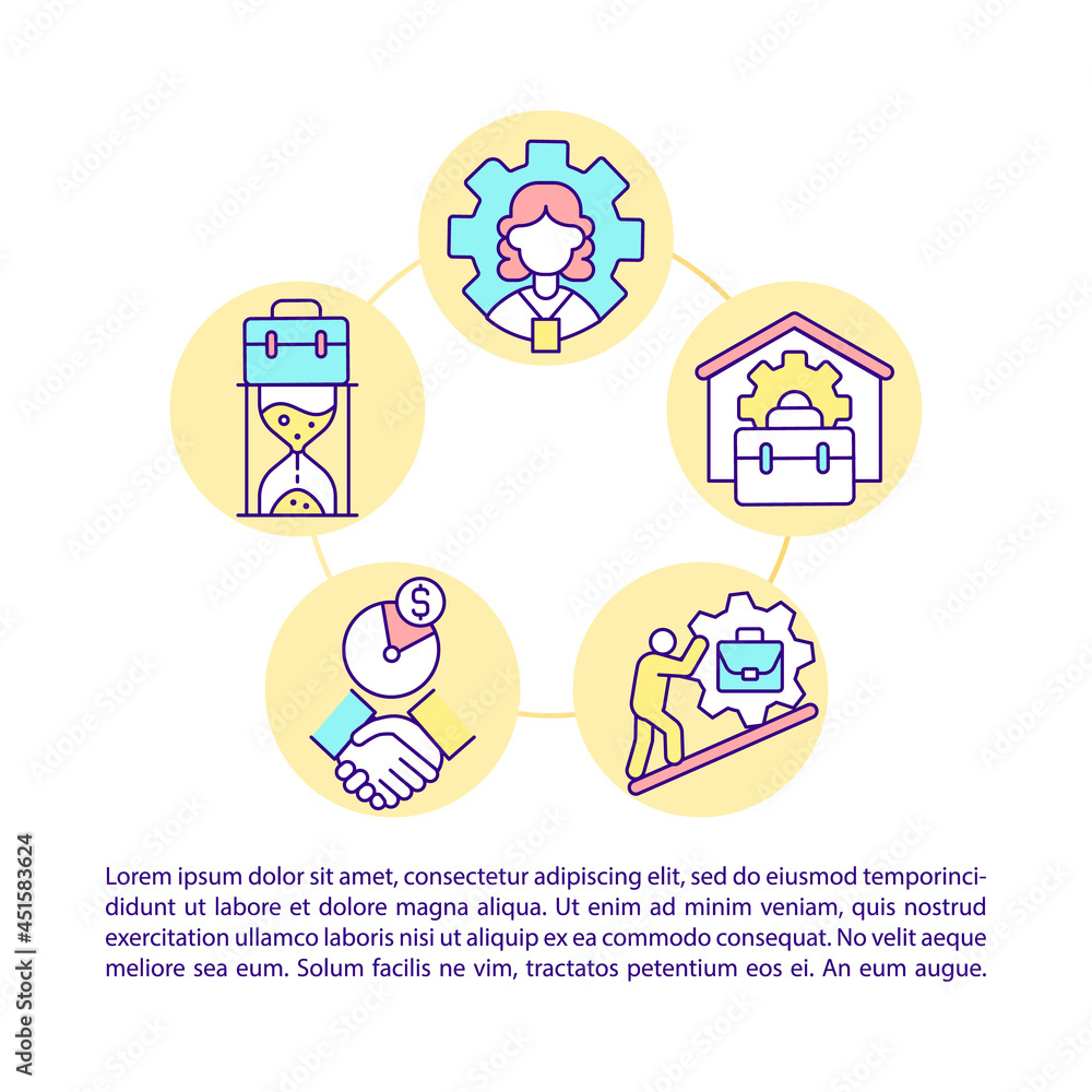 Poster casual workers and self-employed citizens concept line icons with text. ppt page vector template wit