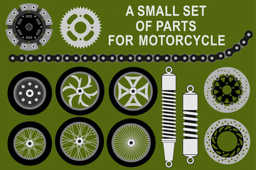 A set of spare parts for a motorcycle