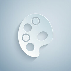Paper cut Palette icon isolated on grey background. Paper art style. Vector