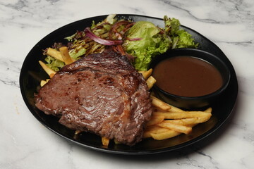 steak with fries