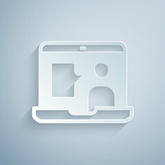 Paper cut E-learning of different foreign languages icon isolated on grey background. Paper art style. Vector