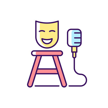 recommend clip art: Stand up show RGB color icon. Comedic performance. Concert with jokes. Stage show for open mic. Comedy for entertainment. Media genre. Isolated vector illustration. Simple filled line drawing