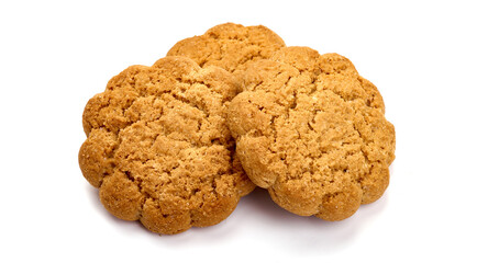 Crunchy oat cookies, isolated on white background.
