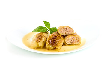 Stuffed cabbage, isolated on white background.