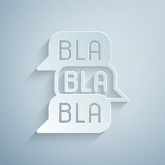 Paper cut Speech bubble chat icon isolated on grey background. Message icon. Communication or comment chat symbol. Paper art style. Vector