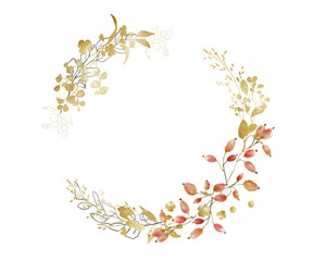 Watercolor greenery wreath illustration. Isolated on white background.