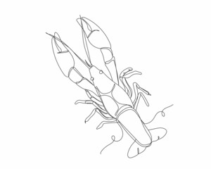 Continuous one line drawing of crawfish in silhouette on a white background. Linear stylized.Minimalist.