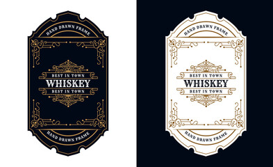 Whiskey Bourbon Vintage luxury antique border frame western engraving label for beer wine whiskey alcohol product box packaging label 