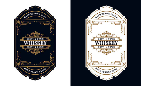 Whiskey Bourbon Vintage luxury antique border frame western engraving label for beer wine whiskey alcohol product box packaging label 