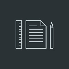 School supplies icon. Ruler, pencil and paper icons.