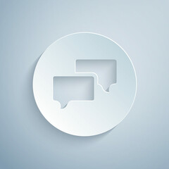 Paper cut Speech bubble chat icon isolated on grey background. Message icon. Communication or comment chat symbol. Paper art style. Vector