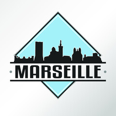 Fototapeta premium Marseille, France Skyline Logo. Adventure Landscape Design Vector Illustration.