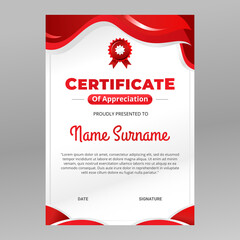 Elegant red and white abstract portrait certificate template vector. Perfect for excellence, achievement, appreciation or completion. Graduation Certificate print template.